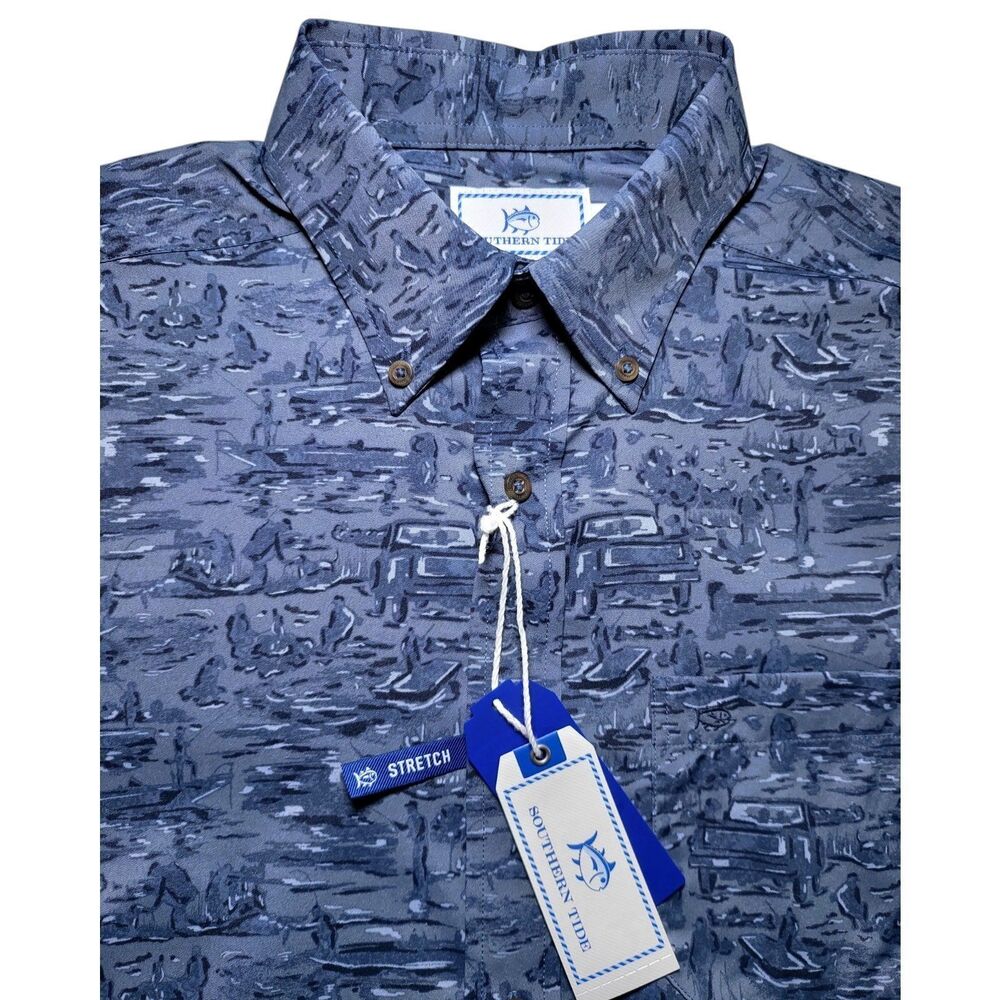 NWT Southern Tide Cliff Intercoastal Performance Shirt Blue Size S MSRP $125